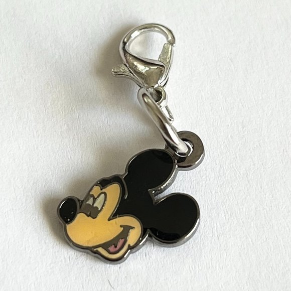 Vintage Mickey Mouse Clip Charm Bracelet Zipper Pull Backpack Purse Black Enamel - Picture 2 of 5